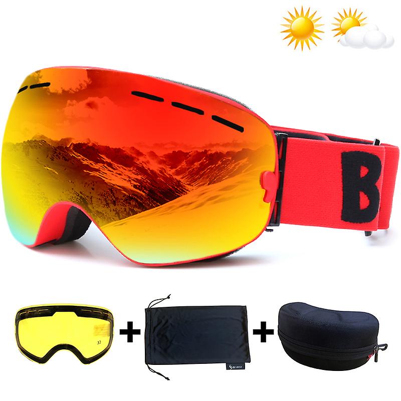 Uv400 Anti-fog Double Layers Ski Goggles Big Lens Ski Mask Glasses Skiing Snow Snowboard Eyewear Mirror Polarize Goggles Set