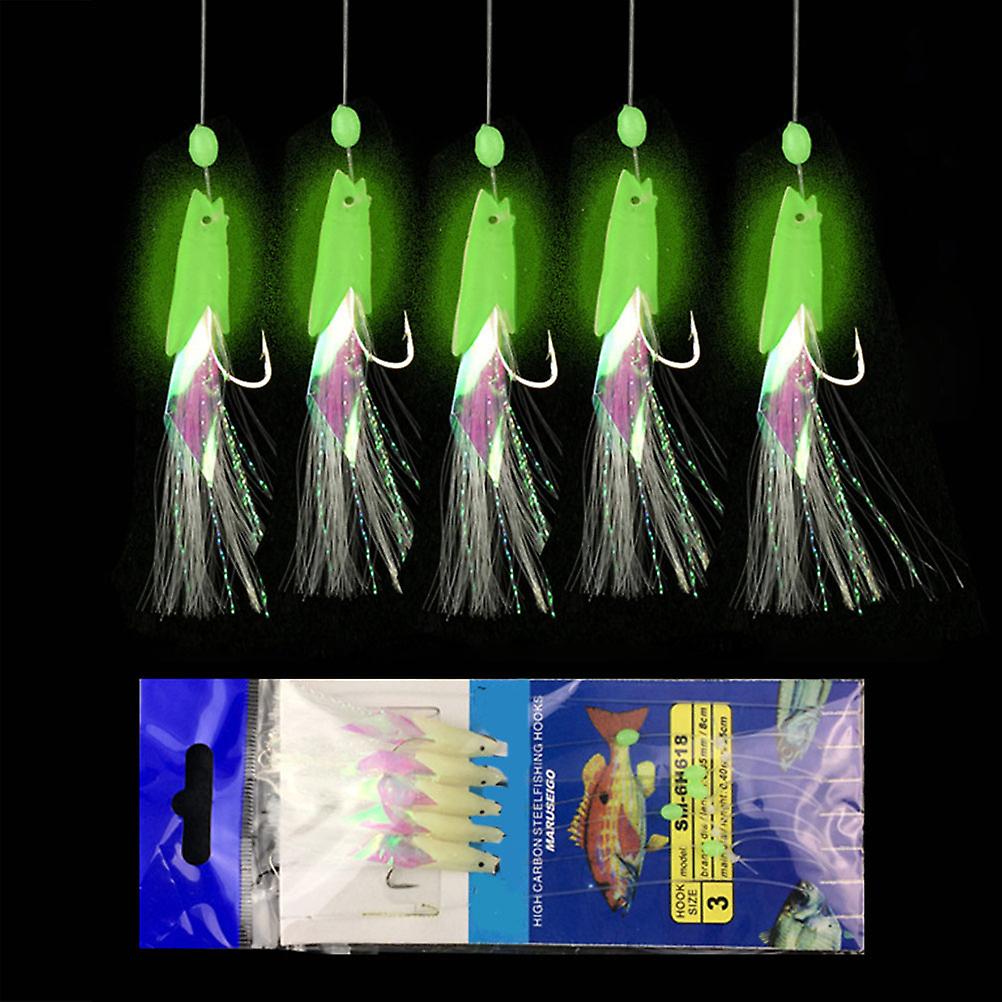 Αγκίστρια ψαρέματος 5pcs/bag Θάλασσα/salterwater Ψάρεμα Γλυκού νερού Κορδόνι Αγκίστρι Flash Φωτεινό Ψάρι String Hook Κιτ ψαρέματος (1 τσάντα