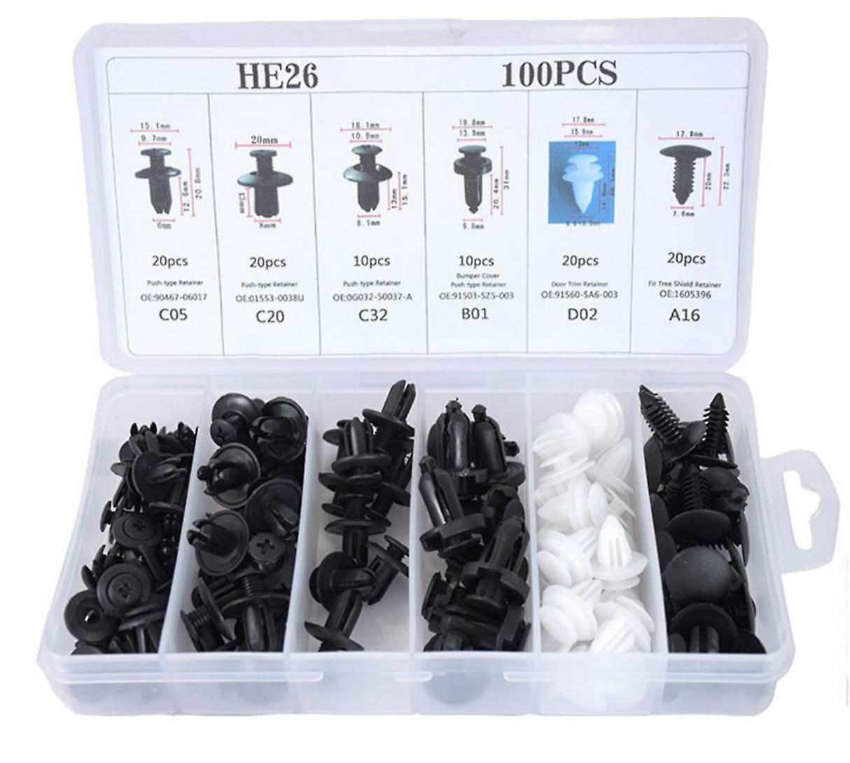 100pcs Opp Bag Mixed Pack 6 Kinds Universal Car Buckle Plastic Fixed Buckle Fastener
