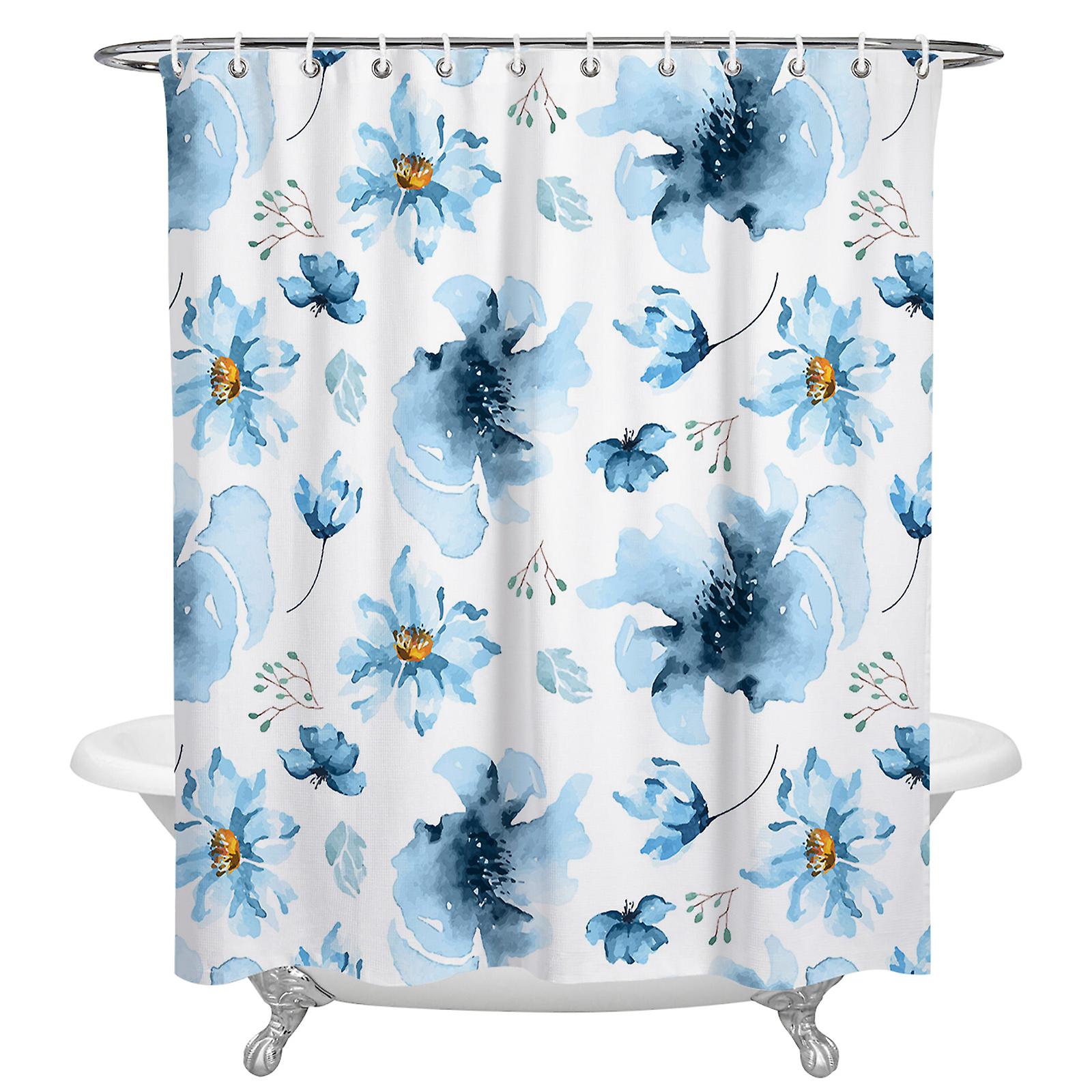 Printed Curtains Aquarelle Fleurs Bleues Dans les rideaux de douche printaniers Imperméable Curt de