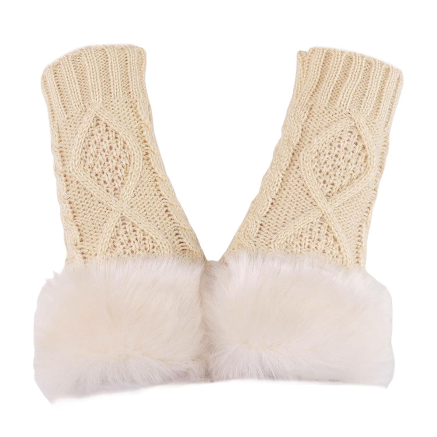 Merryso 1 paire de gants pour femmes tricotés sans doigts trou de pouce en peluche épissage garder l