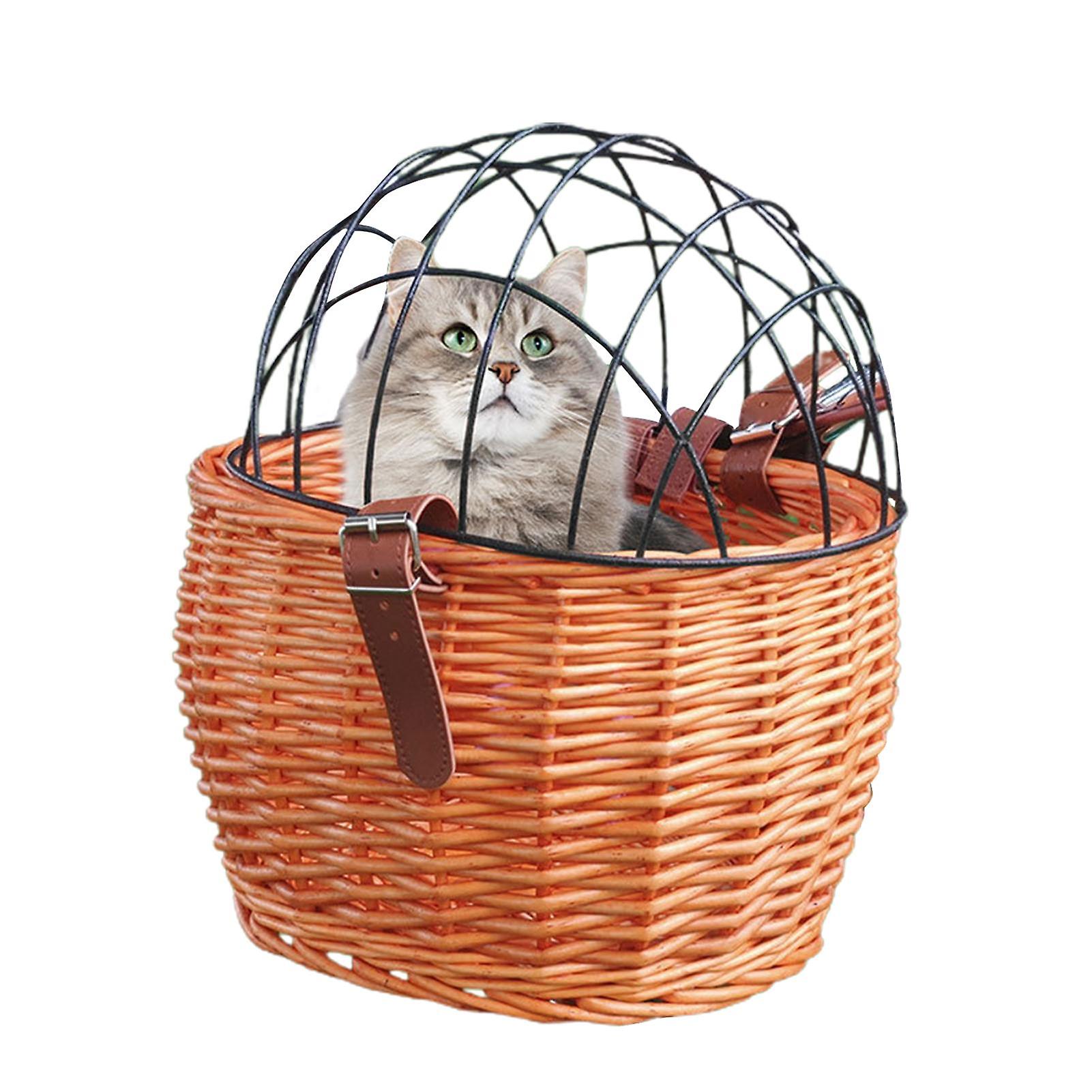 Wicker Bicycle Basket for Small Dogs Cats Pet Carrier Front Basket