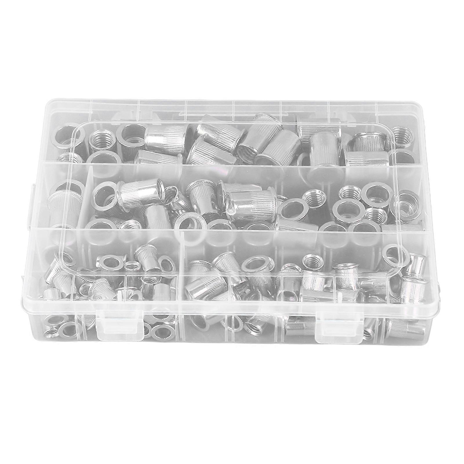 120Pcs Rivet Nut 304 Stainless Steel Flat Head Threaded Knurled Insert Nut Fastener Assortment Kit M6 M8 M10 M12