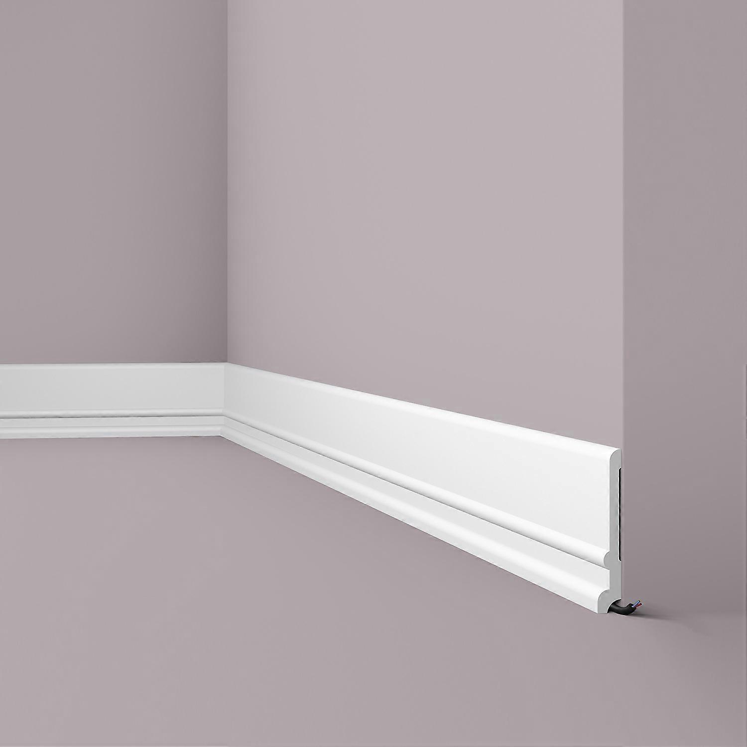 NMC 1 x Skirting FD21 WALLSTYL 200 cm x 2 cm x 13 cm white Extruded polystyrene (HDPS) pre-primed lightweight, dimensionally stable, shockproof with c