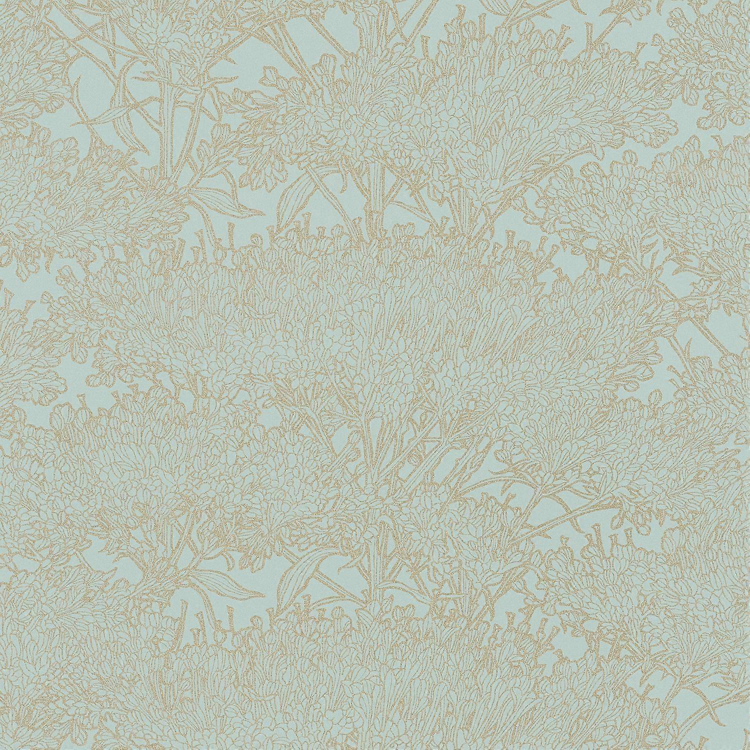 Papier peint nature Profhome 369722-GU papier peint intissé légèrement texturé avec un dessin graphique mat bleu vert or 5,33 m2