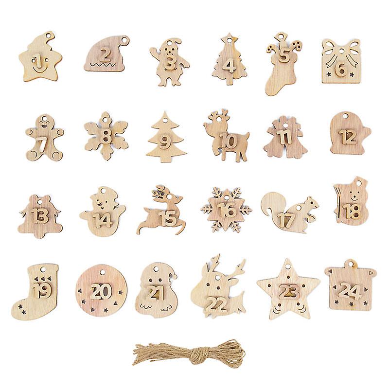 24pcs Christmas Wooden Number Advent Calendar Label Xmas Tree Hanging Ornament Christmas Party Decoration Calendars For Home