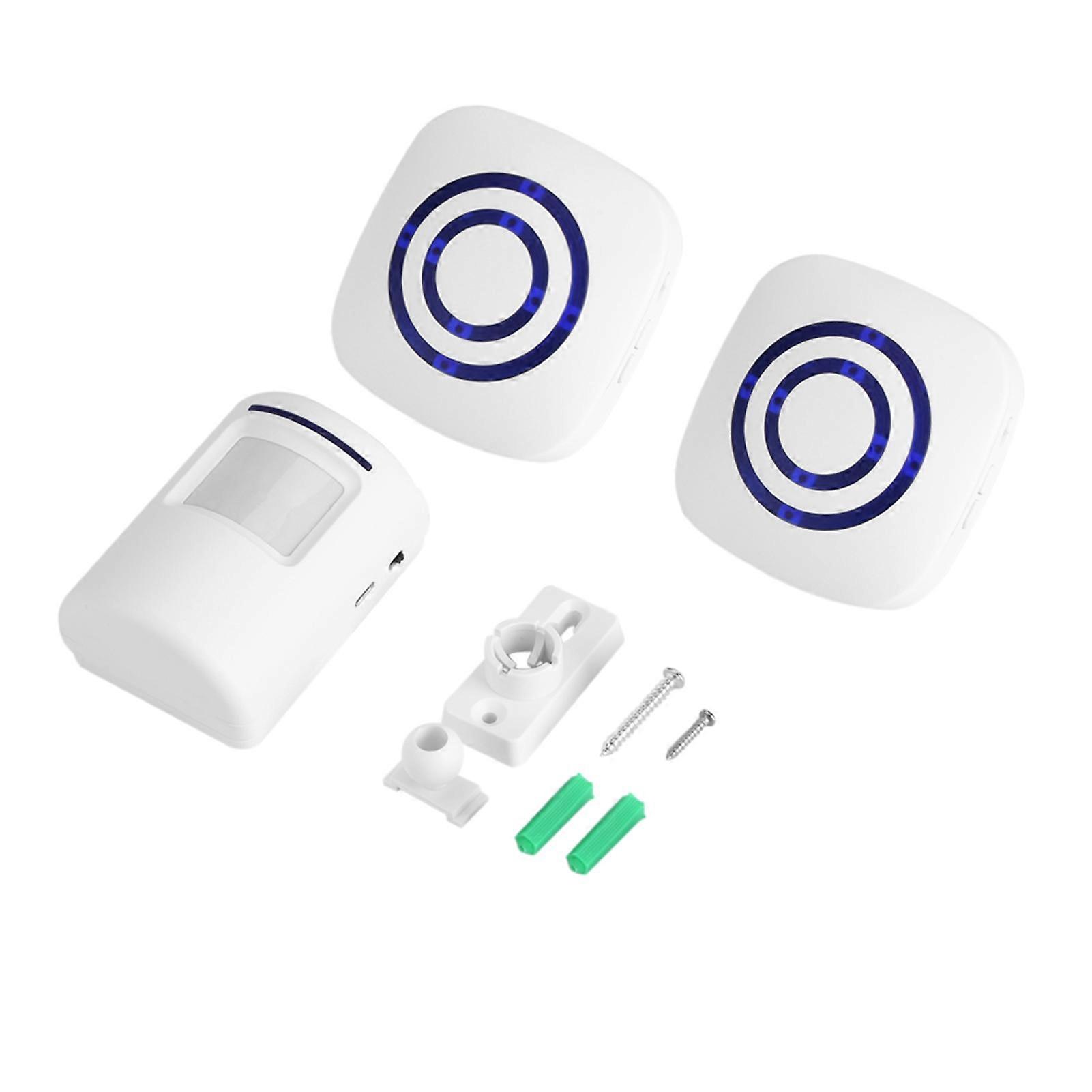 Wireless Infrared Sensor Motion Detector Entry Door Bell Alarm 1 Transmitter &amp; 2 Receiver Eu
