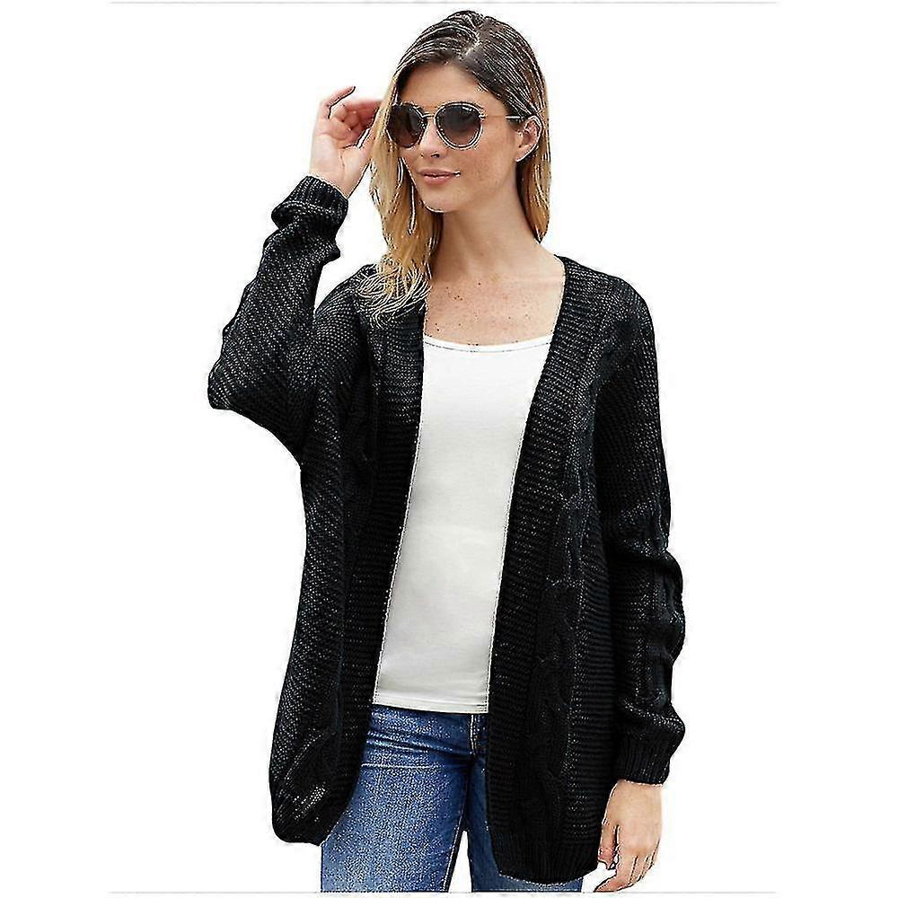 Womens Cardigan Open Front Long Sleeve Chunky Knit Cardigan Loose - WEI KE