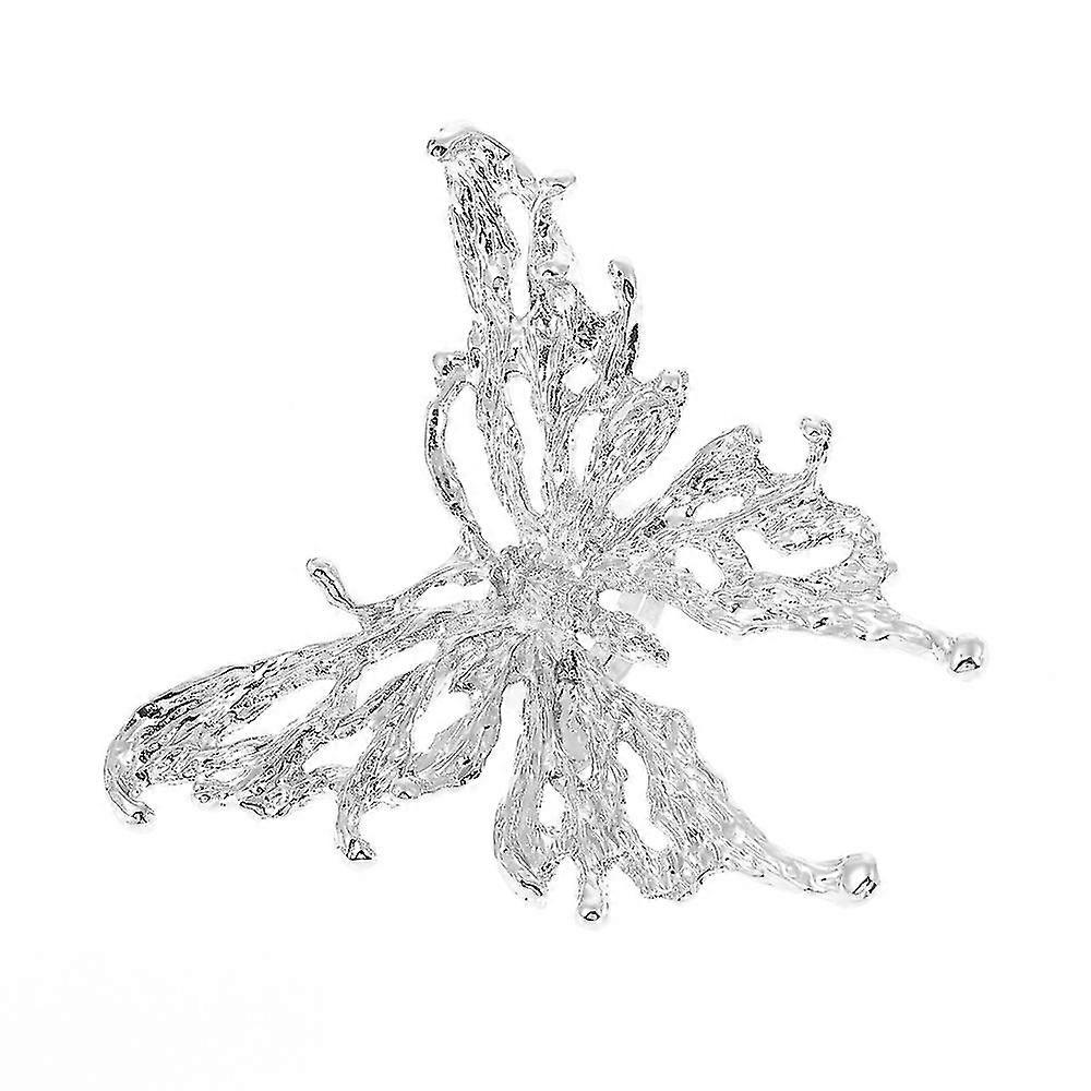 Silver Liquid Metal Butterfly Ring Women's Punk Exaggerated Open Adjustable Ring