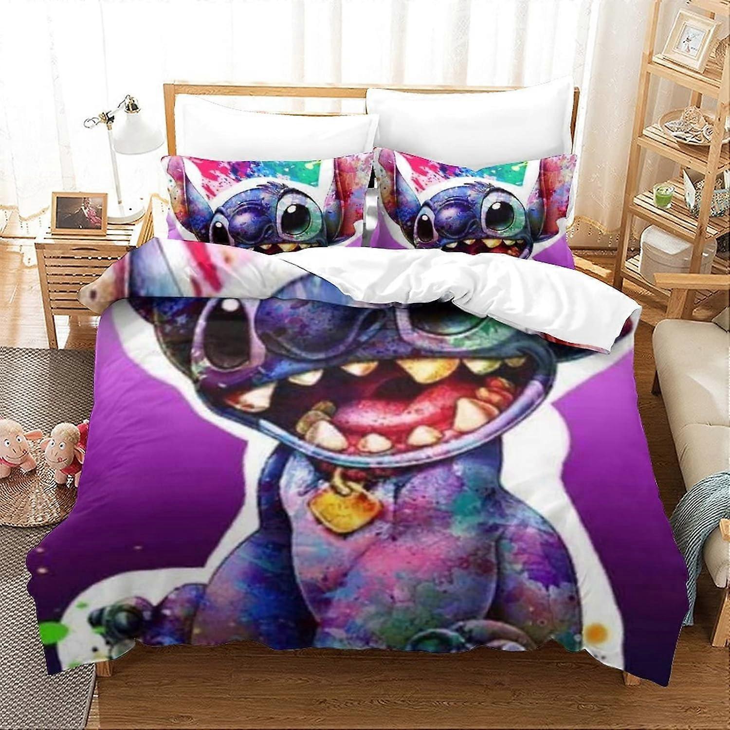 Stitch Lilo & Stitch Bedding Set, with Duvet Cover and Pillowcase, Pieces, Soft and Breathable Microfiber, with Zipper, Animated Characters, King 135*