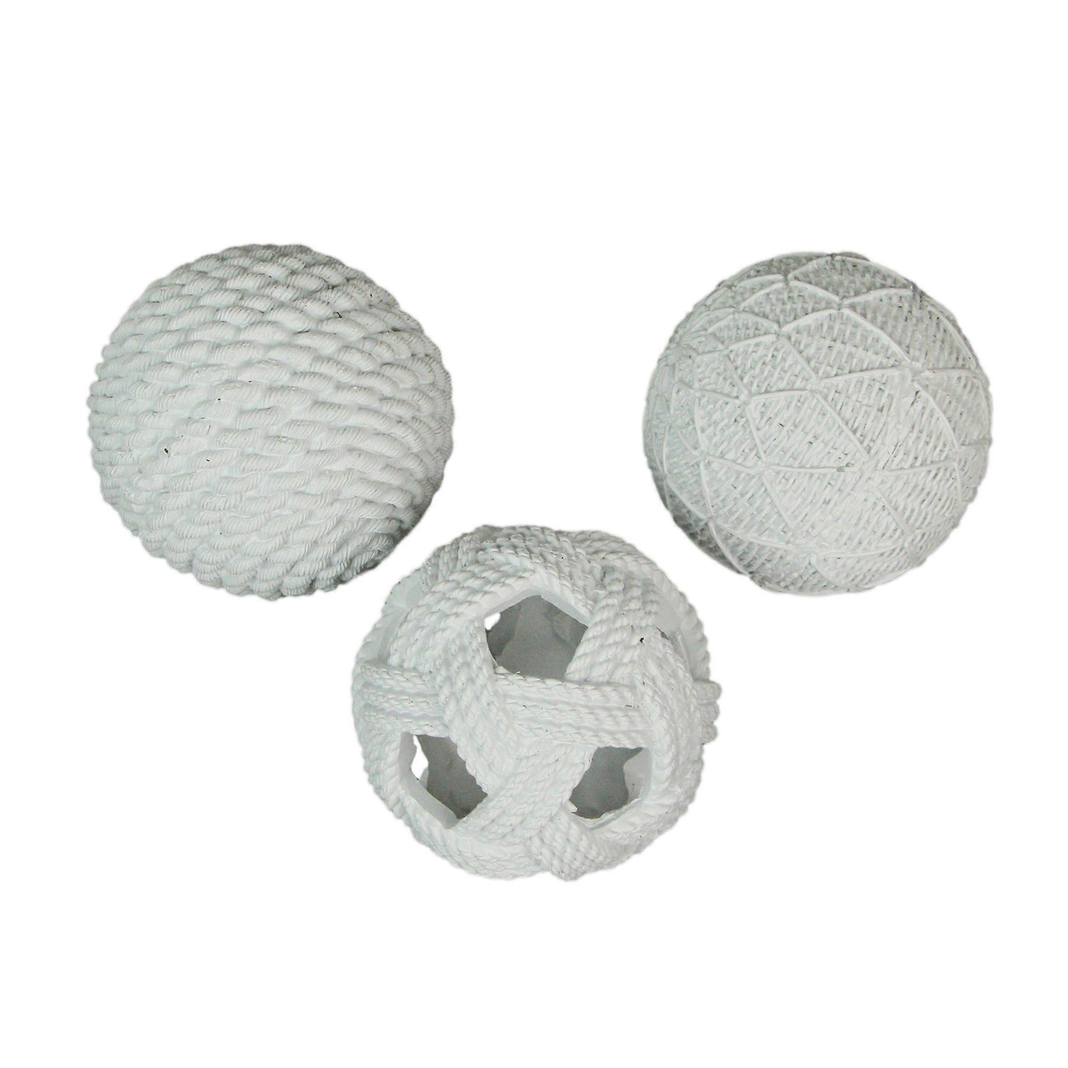 White Orb Rope Decorative Balls – 4" Resin Coastal Accent Orbs for Home Décor – Perfect for Bowls, Baskets, and Centerpieces – Nautical-Inspired Modern Design for Coastal, Farmhouse, or Rustic Themes