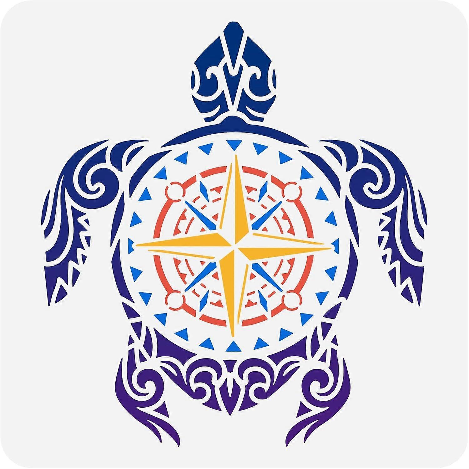 Turtle Painting Stencils 11.8x11.8 inch Plastic Sea Turtle & Compass Pattern Stencils Nautical Theme Drawing Painting Stencils Reusable Stencils for P
