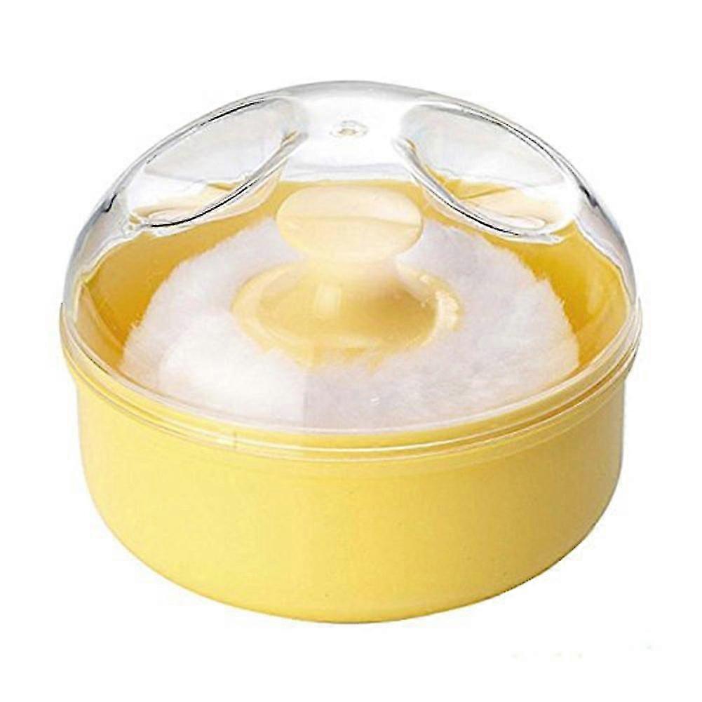 soft face body powder puff sponge box case cosmetic container, yellow