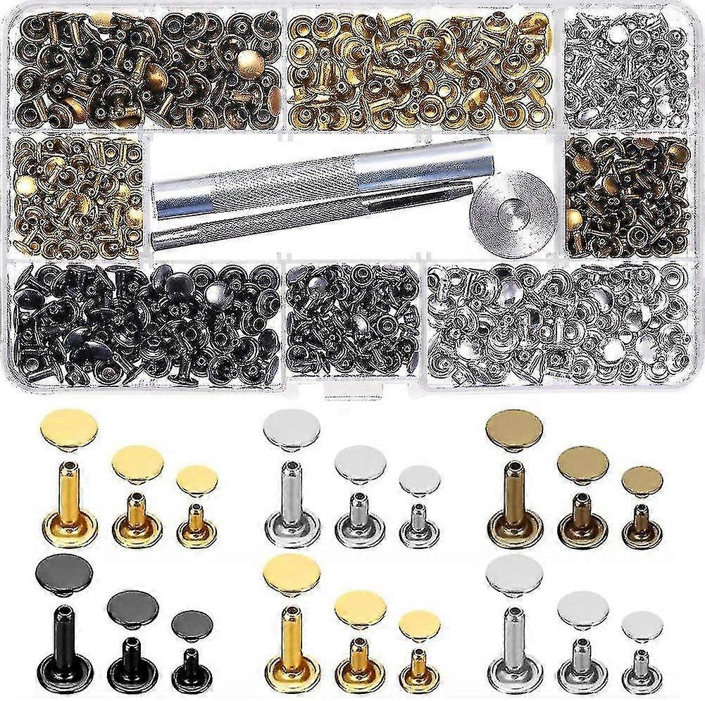 300 Pcs Leather Rivets Double Cap Rivets Kit With 3 Pc Fixing Tool Kit Happy H
