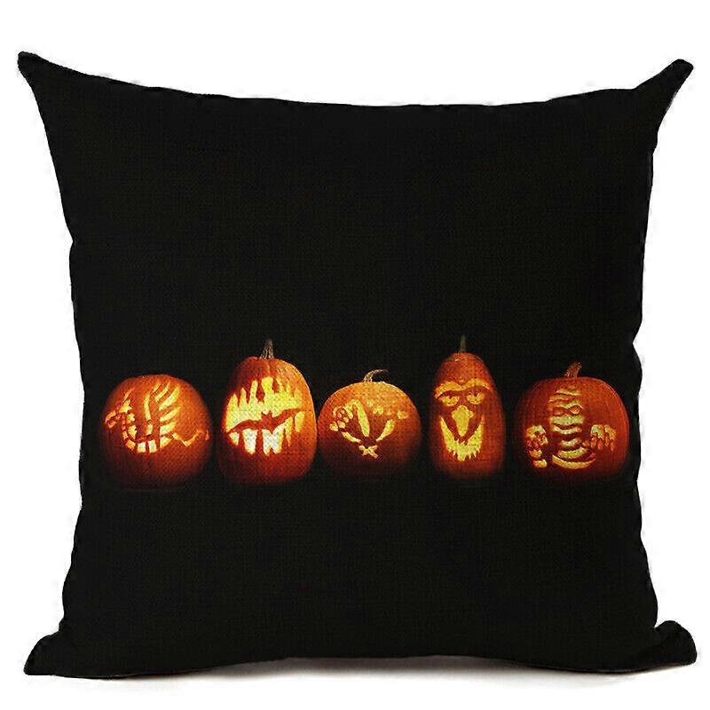 Capa de Almofada Quadrada com Rosto de Abóbora Brilhando no Escuro Halloween 1983jpjcjh