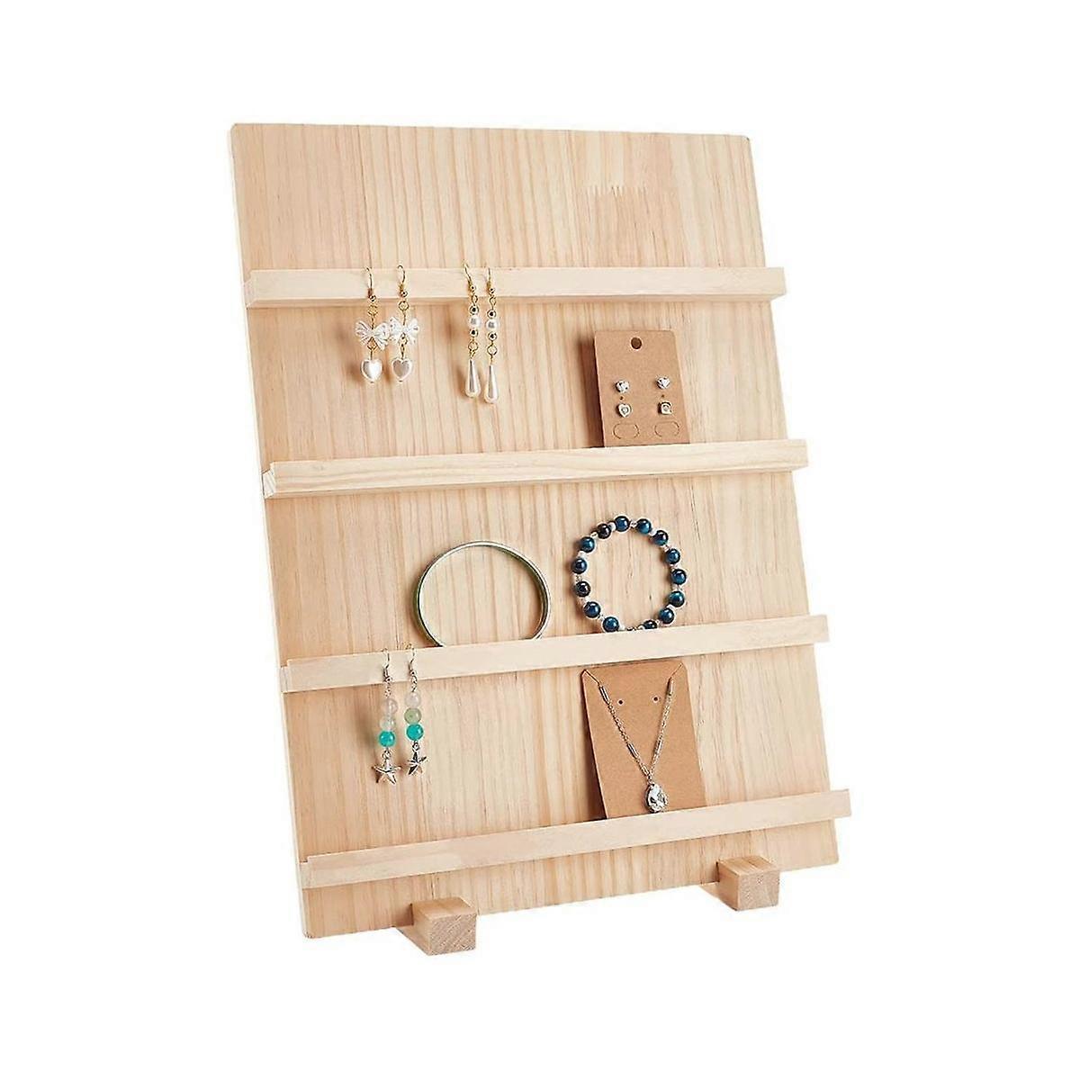 4-Tier Wooden Earring Display Stand,with Slots Rustic Earring Display Card Holder for Showing Exhib