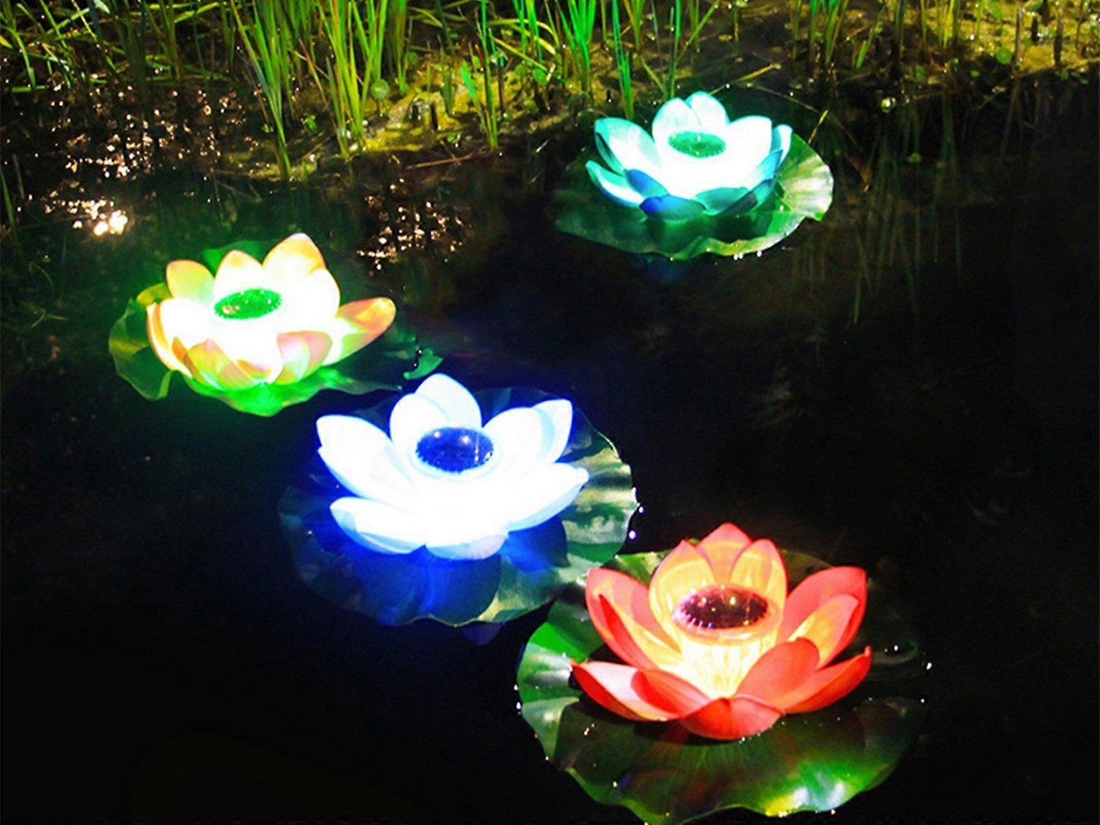 4Pcs Floating Solar Lotus Flower Light Garden Landscape Light