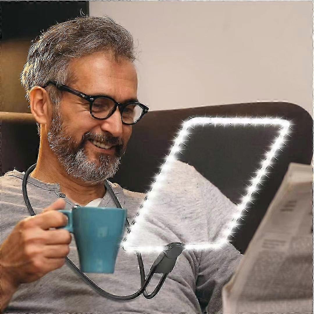 זכוכית מגדלת נטענת ללא ידיים עם אור ומעמד 5x זכוכית מגדלת לענוד צוואר זכוכית מגדלת לקשישים לתיקון קריאה תפירה-FPJ23