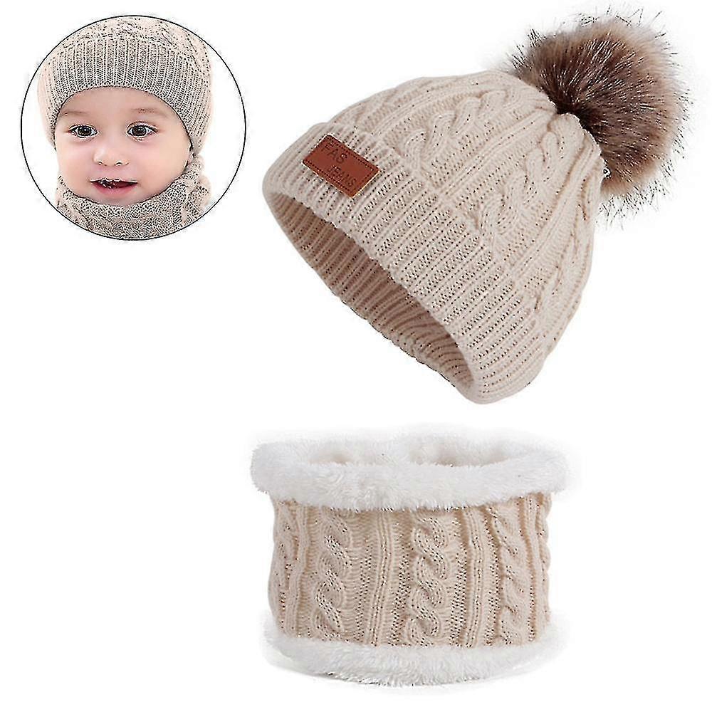 1 Set Of Girls' Hats Knitted Winter Hat And Scarf Setbeige