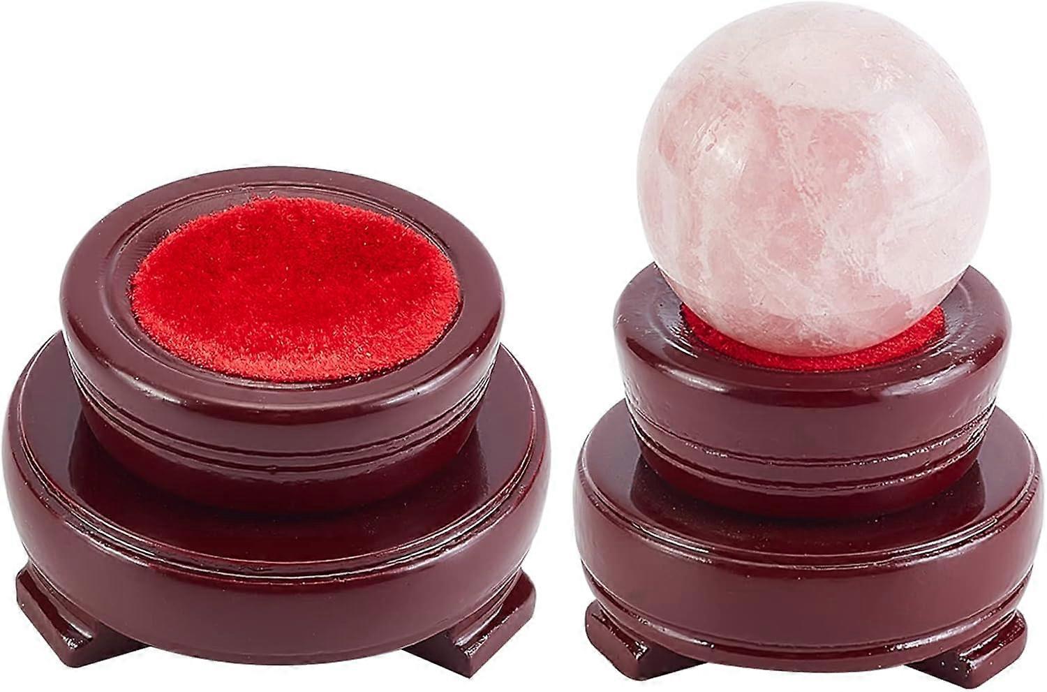 2 Sizes Wooden Sphere Stands Round Wood Base Oriental Style display holder with Lint Cushion for Vase Lamp Teapot Gemstone Egg Christmas Crystal Balls