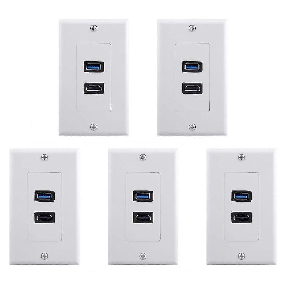 5x 2port +usb 3.0 Female Wall Face Plate Panel Outlet Socket Extender White