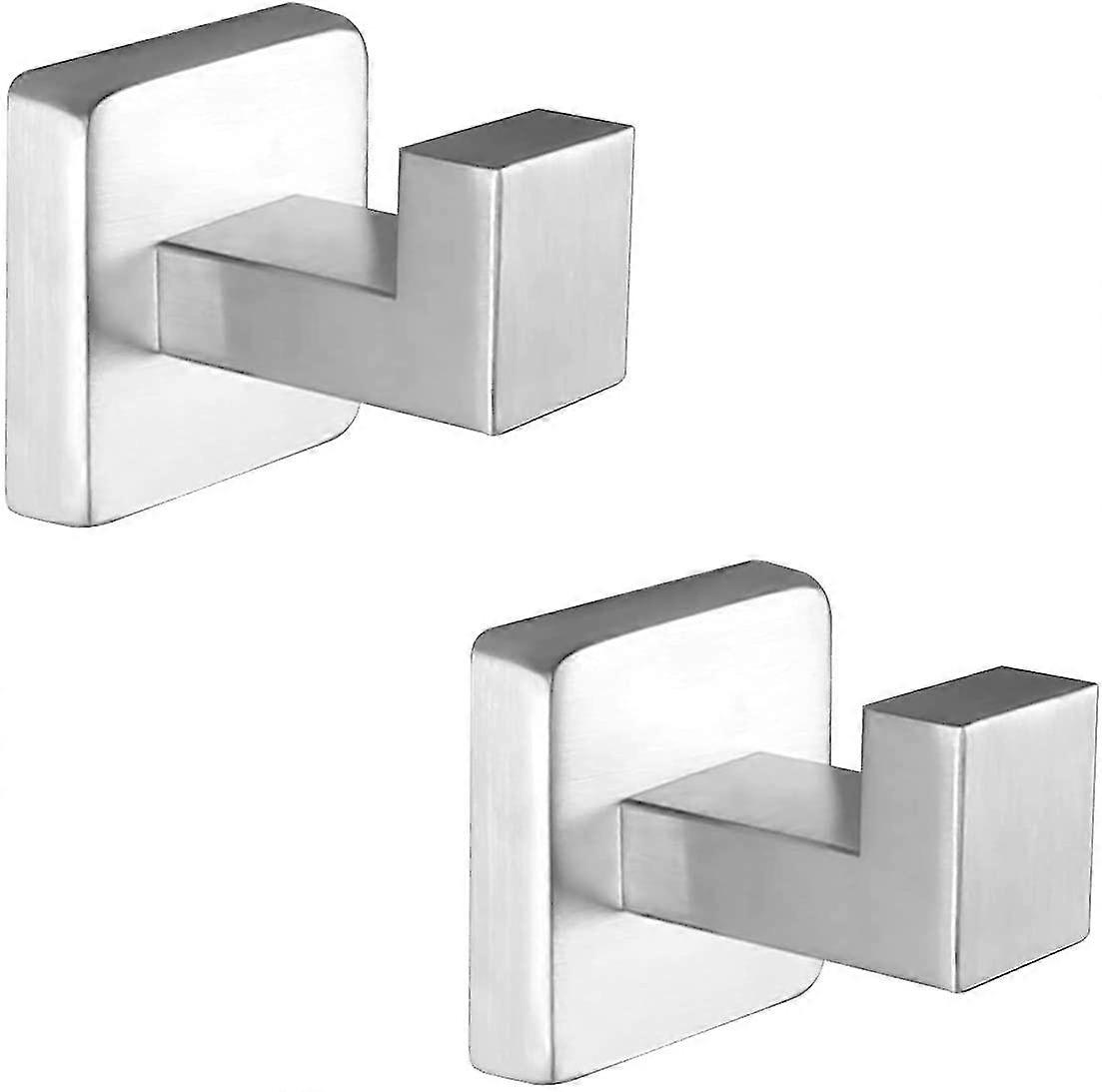 Towel Hooks, Shower Hooks For Bathrooms Wall Mounted And Adhesive Supported,brushed Nickel Sus304 Stainless Steel Square Robe Hooks For Kitchen 2 Pack