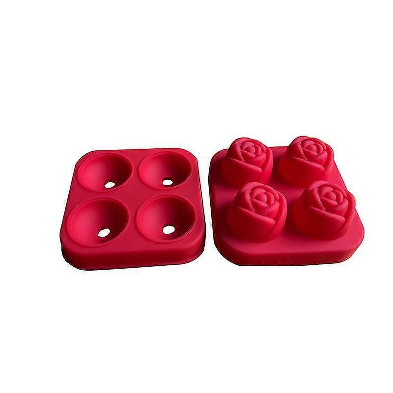 Ice Cube Tray Stackable Leak Proof Rose Shape 4 Cavity Ice Cube Tray For Drinks (1 Piece - Red)