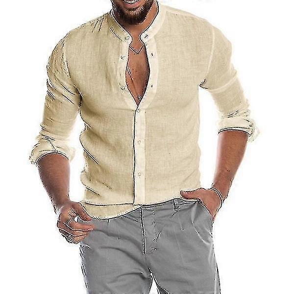 Camicia a maniche lunghe da uomo Camicia di lino in cotone Nonno Bottone casual fasciato Top estivi leggeri