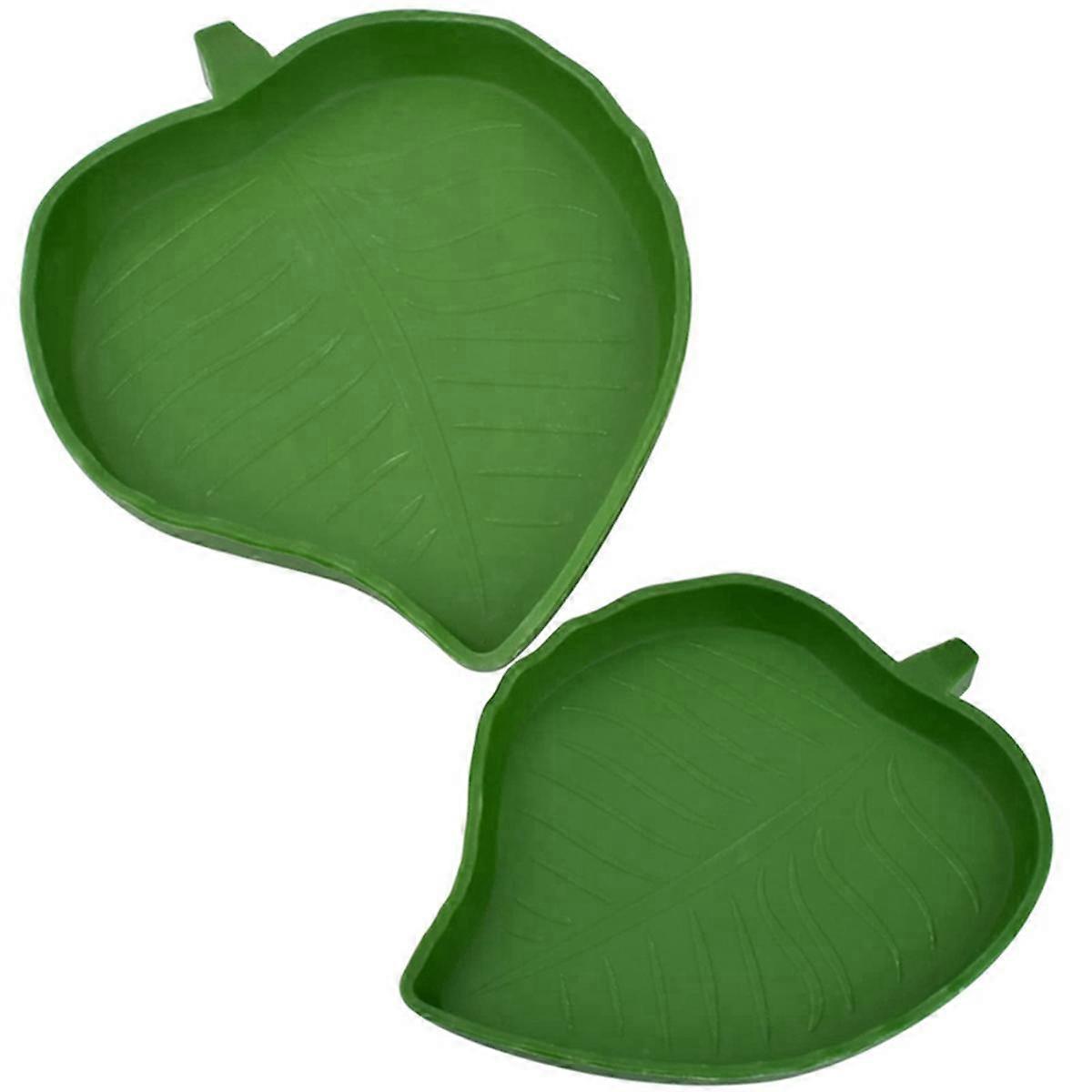 Leaf Shape Reptile Food Water Bowl 2 Pieces Reptile Plate Dish Drinking Bowl for Tortoise Corn Snak