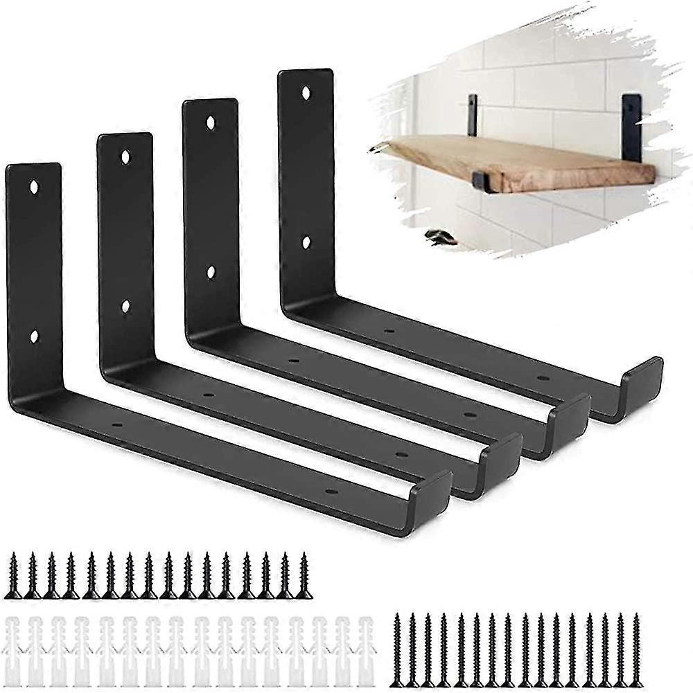 4 Pcs Shelf Brackets, Black Metal Shelf Brackets For Scaffold Board Shelf