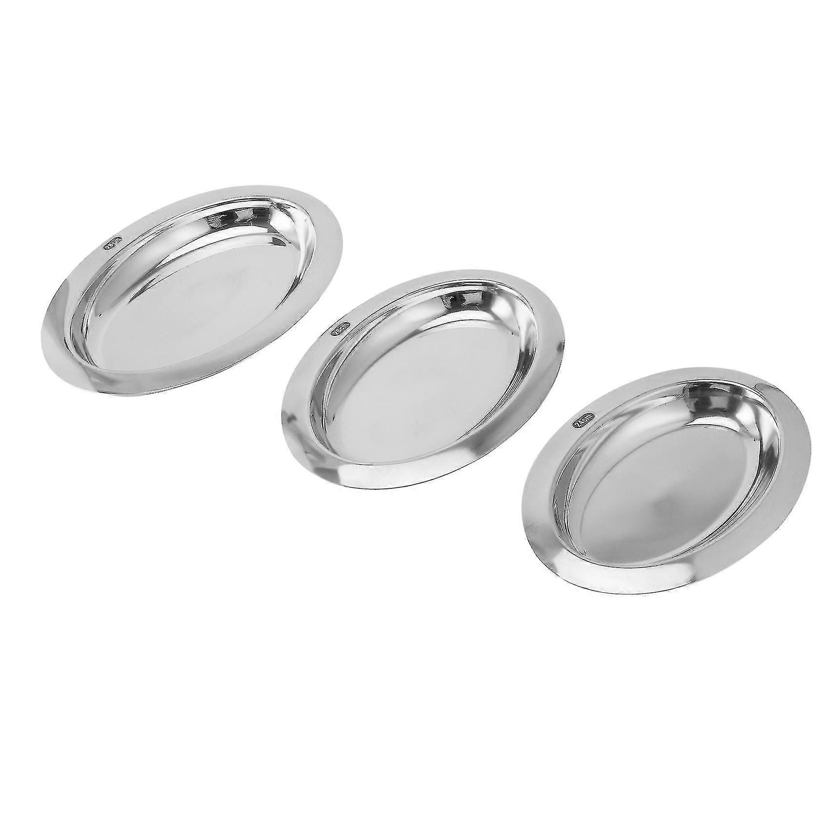 3pcs Vassoio lucido Vassoio ovale in metallo Piatto per la colazione Pasto in acciaio inossidabile