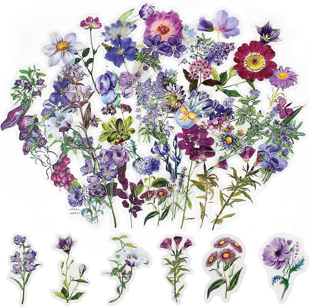 100 Pcs Craft Flower StickersSelf-Adhesive Floral Style Paper Stickers with 50 Patterns for Scrapbook Letters Wall Journal Album Notebook Card Window 
