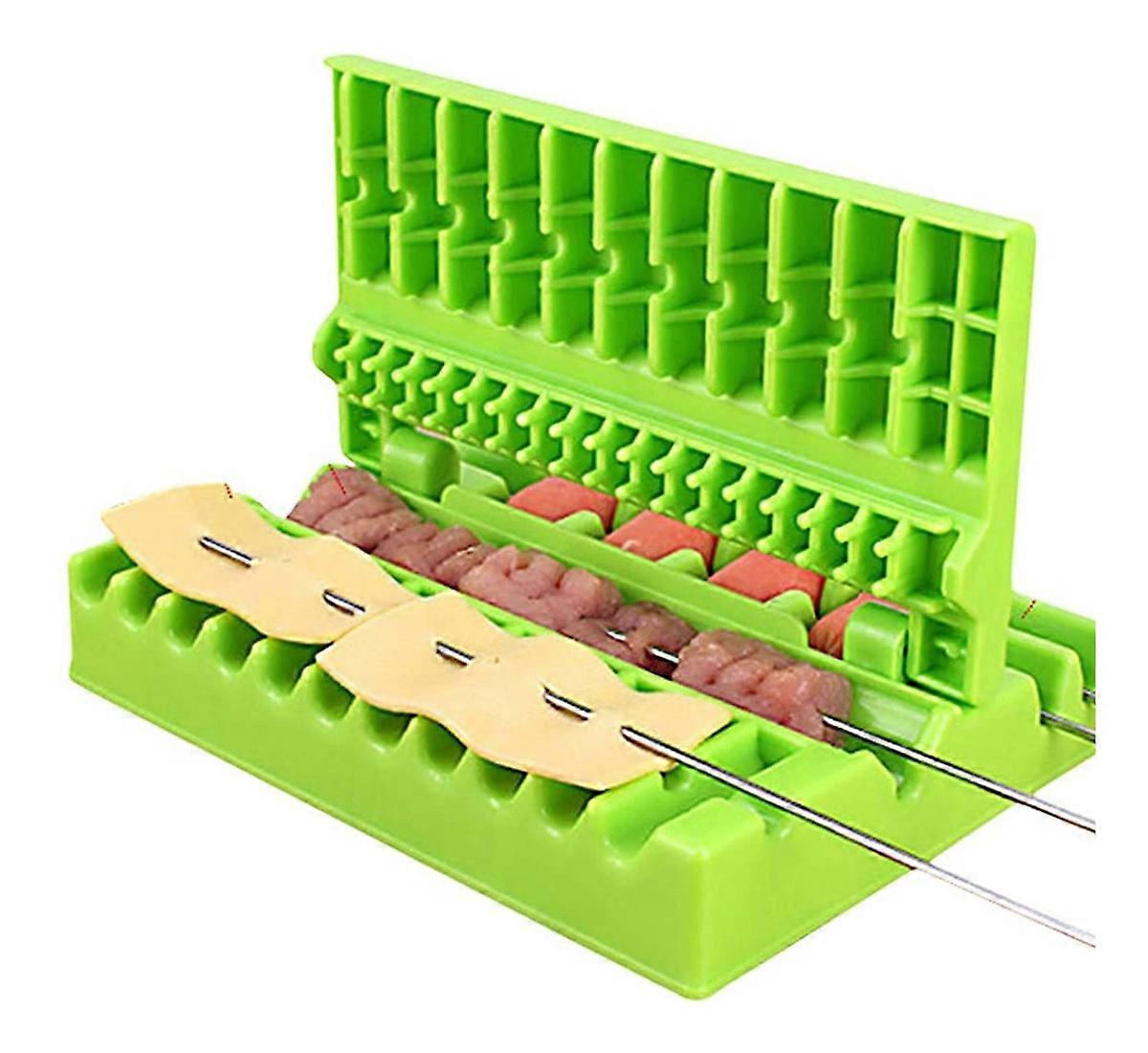 Skewer Skewer Barbecue Kebab Meat Vegetable, BBQ Skewer Multifunctional Skewer Threader Threader Meat Threader Lamb Automatic Meat Skewer (Green) (3pc