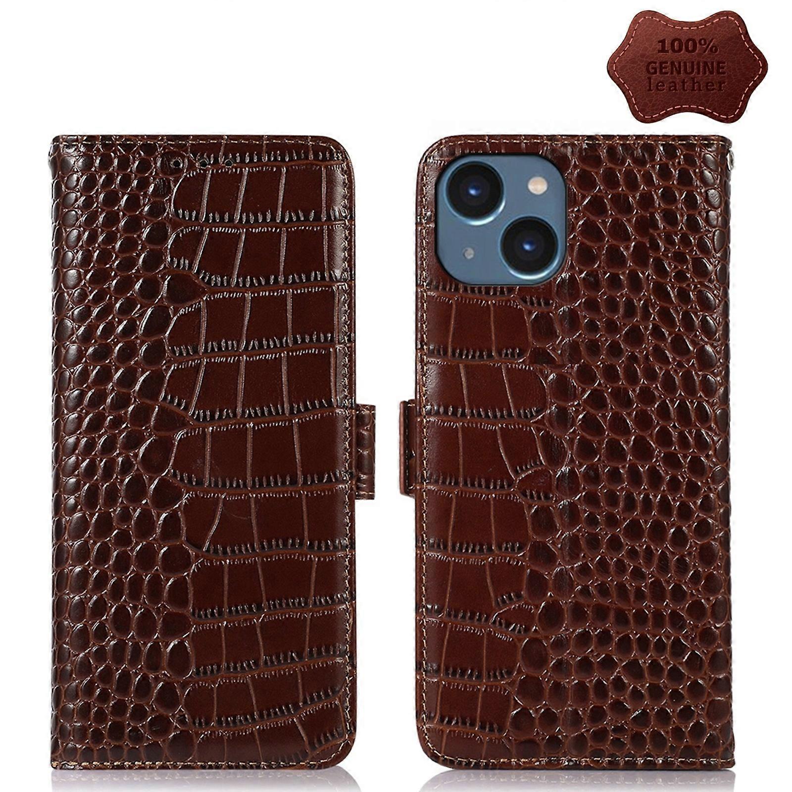 Para iPhone 14 Plus Capa de Telefone de Couro de Vaca Crocodilo Top Layer