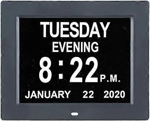 8 Inch LED Digital Calendar Day Alarm Clock -8 Alarm Reminders,AM/PM Function,Day Clock with Extra Large Display Helps with Memory Loss, Alzheimer's,D