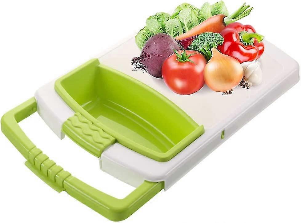 3 In 1 Chopping Board,multifunctional Plastic Chopping Board With Colander And Small Container-green