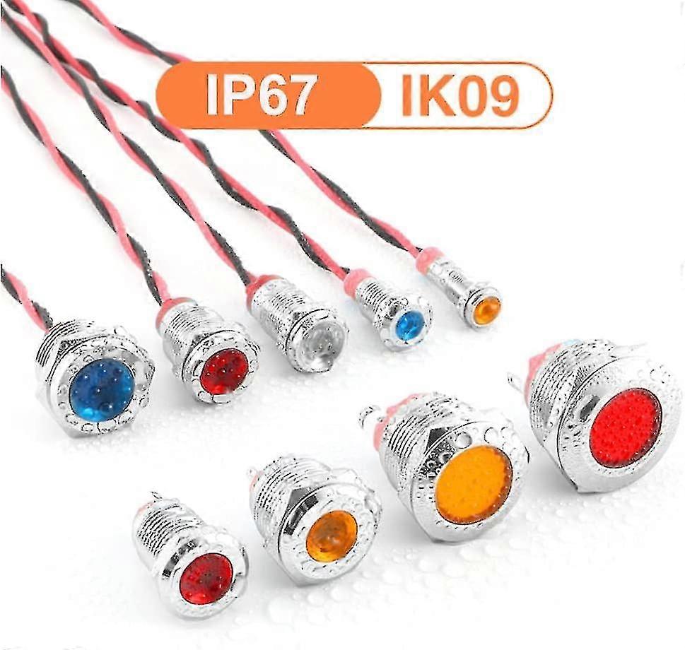 2Pcs Waterproof 8mm Blue LED 9-24VDC Mini Metal Signal Indicator Light Lamp