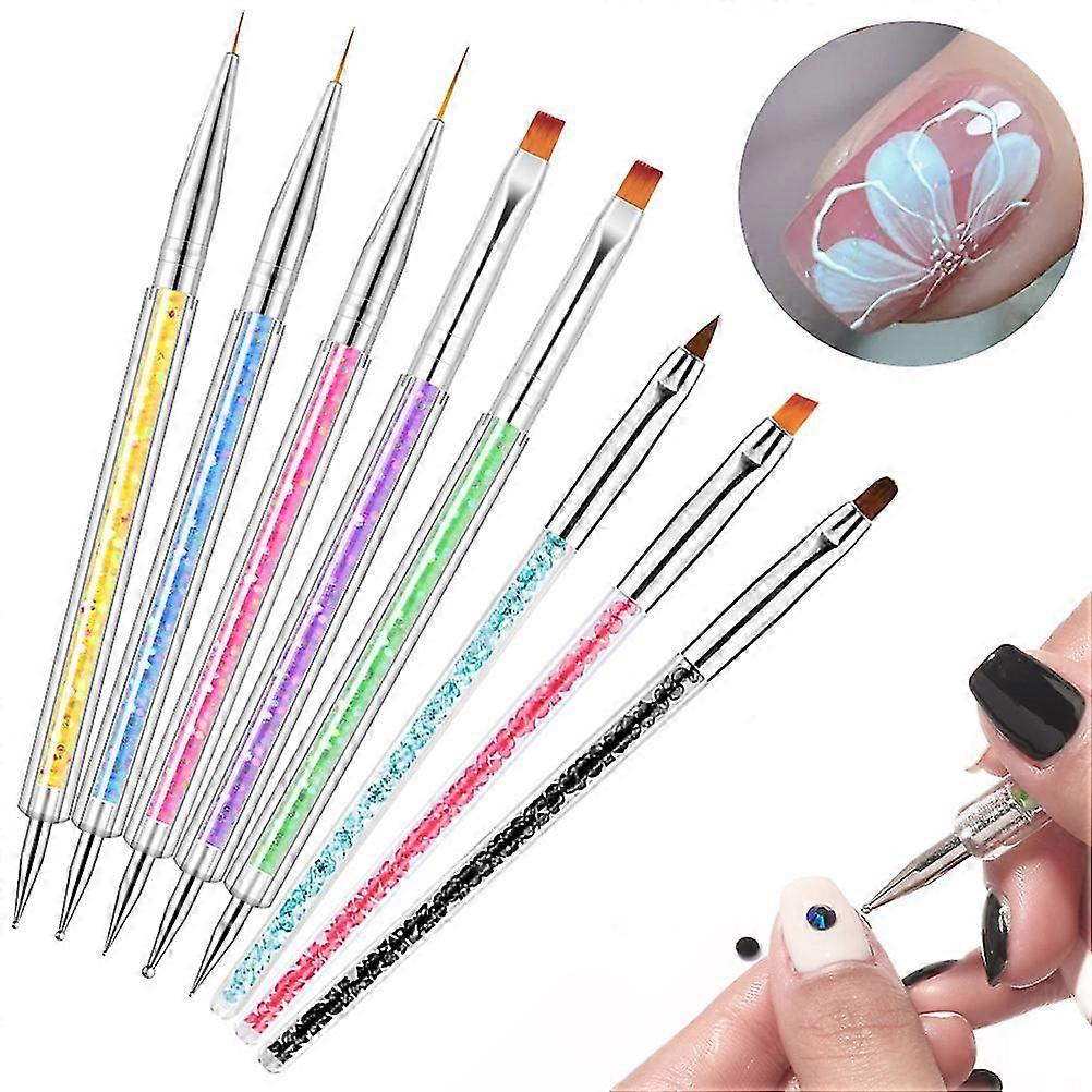 Nail Art Brush Set with 8 Double-Ended Brushes for Gel Polish Pattern Design