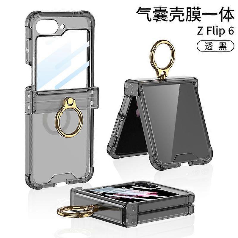 Compatible for Samsung Galaxy Z Flip 6 Case with Hinge Protection, Slim Soft Clear Phone Case with Ring Holder Kickstand All-Inclusive PC Shockproof P