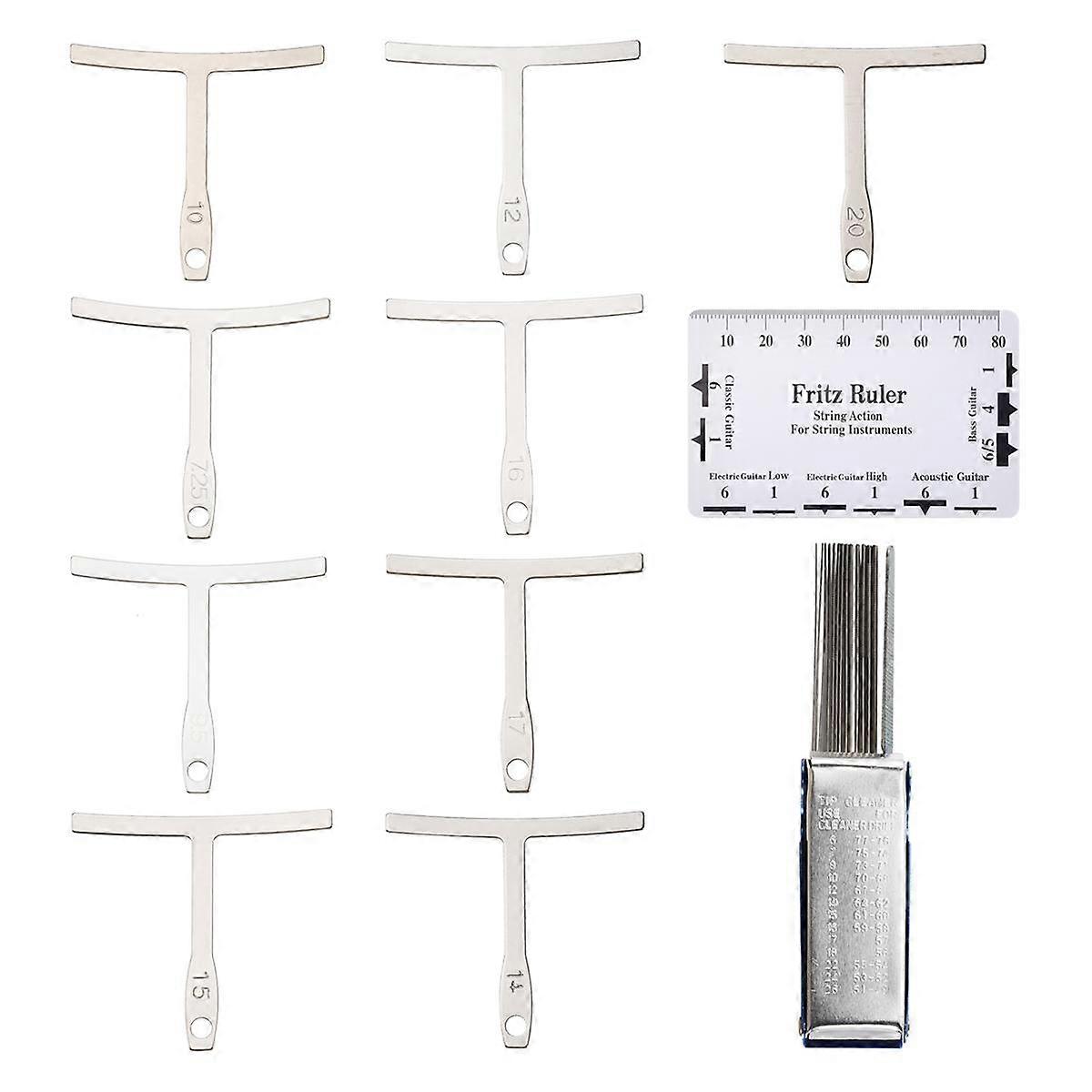 9Pcs Understring Radius Gauge + String Action Ruler Gauge Tool + Guitar Bridge Saddle Nut Files Set Guitar Repair Tool Accessories