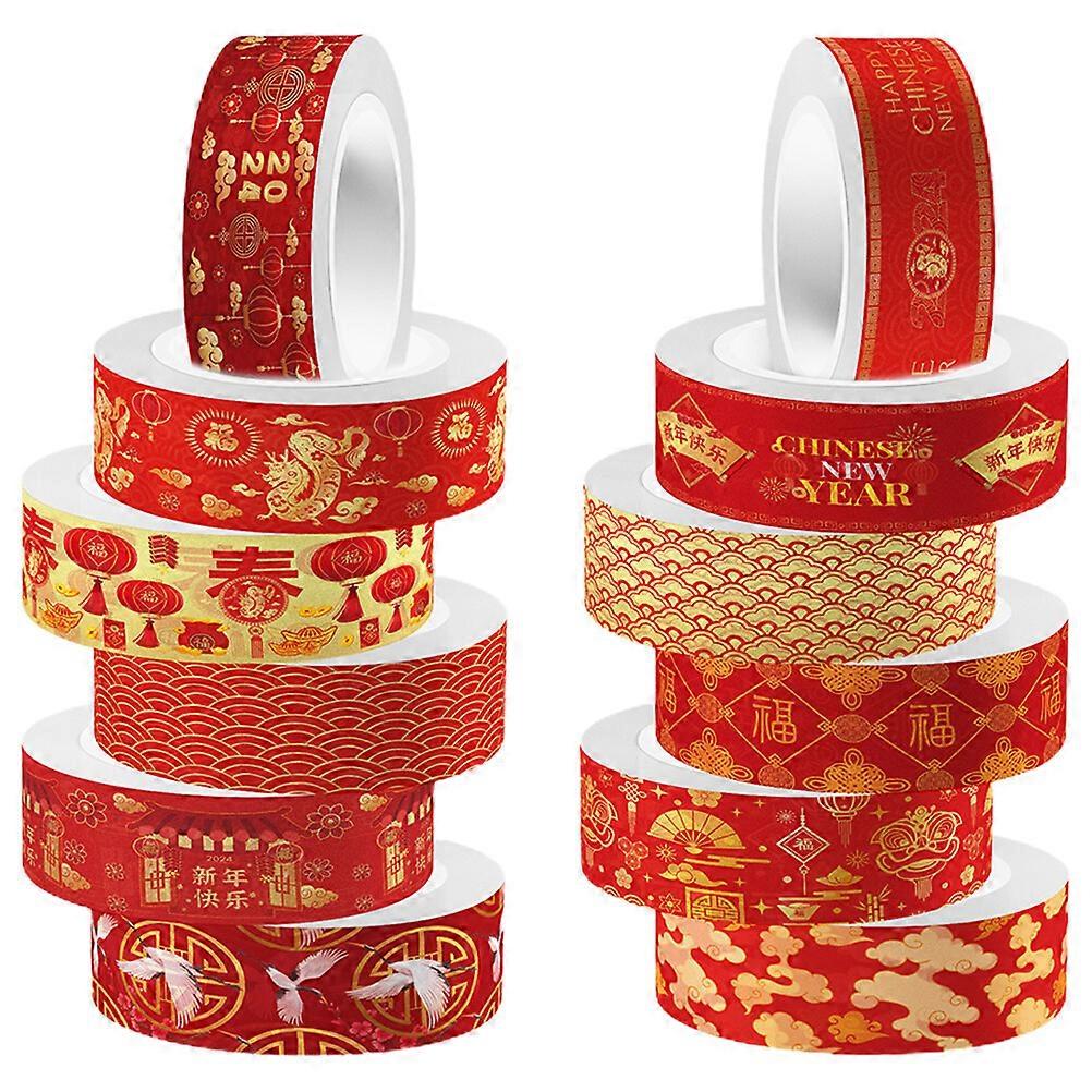 12 Rolls of Chinese New Year Craft Tapes DIY Diary Tape Decors Multi-function Washi Tapes
