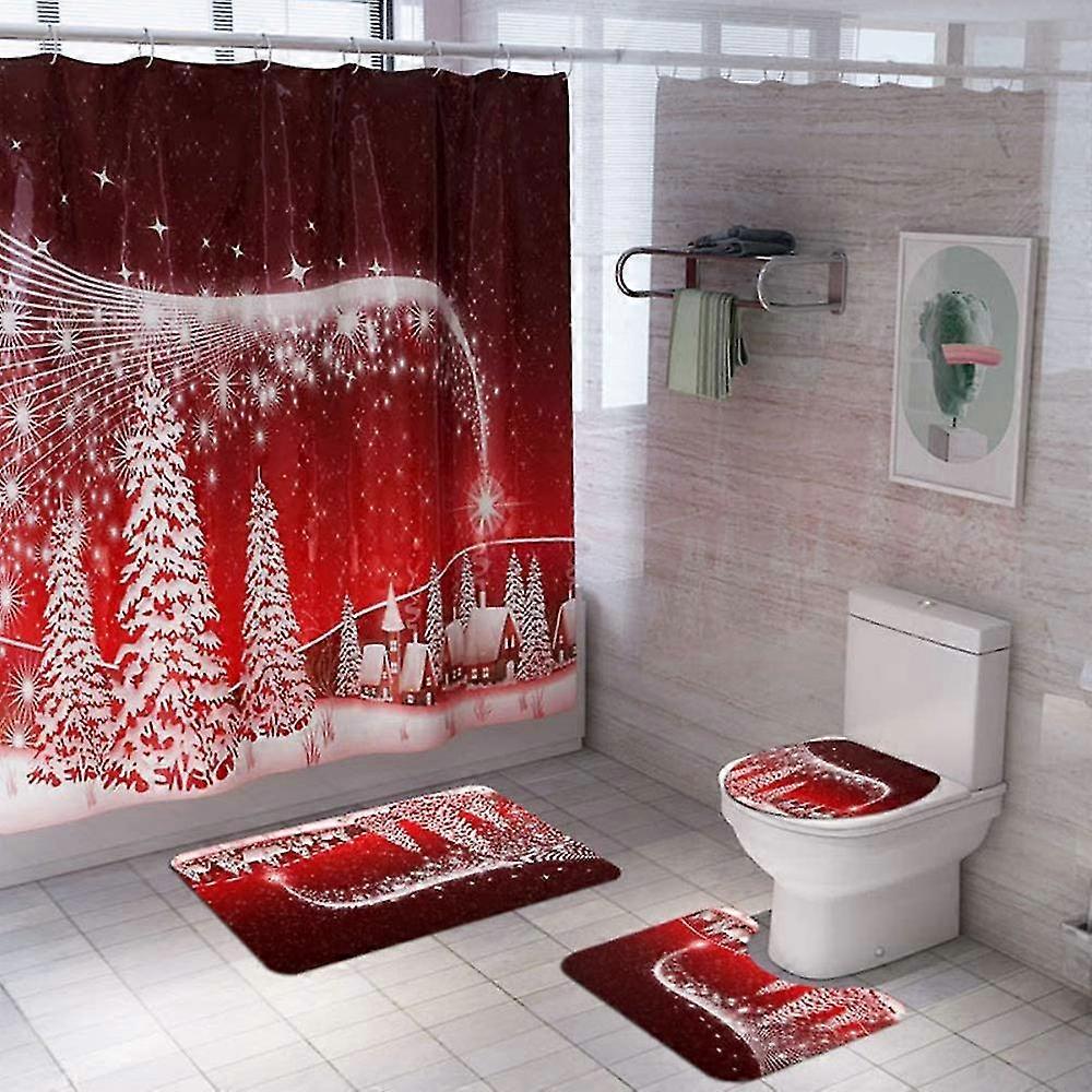 4 Stck Weihnachten Badezimme Sets,duschvorhang,badematten,toilettenmatte Sitzbe