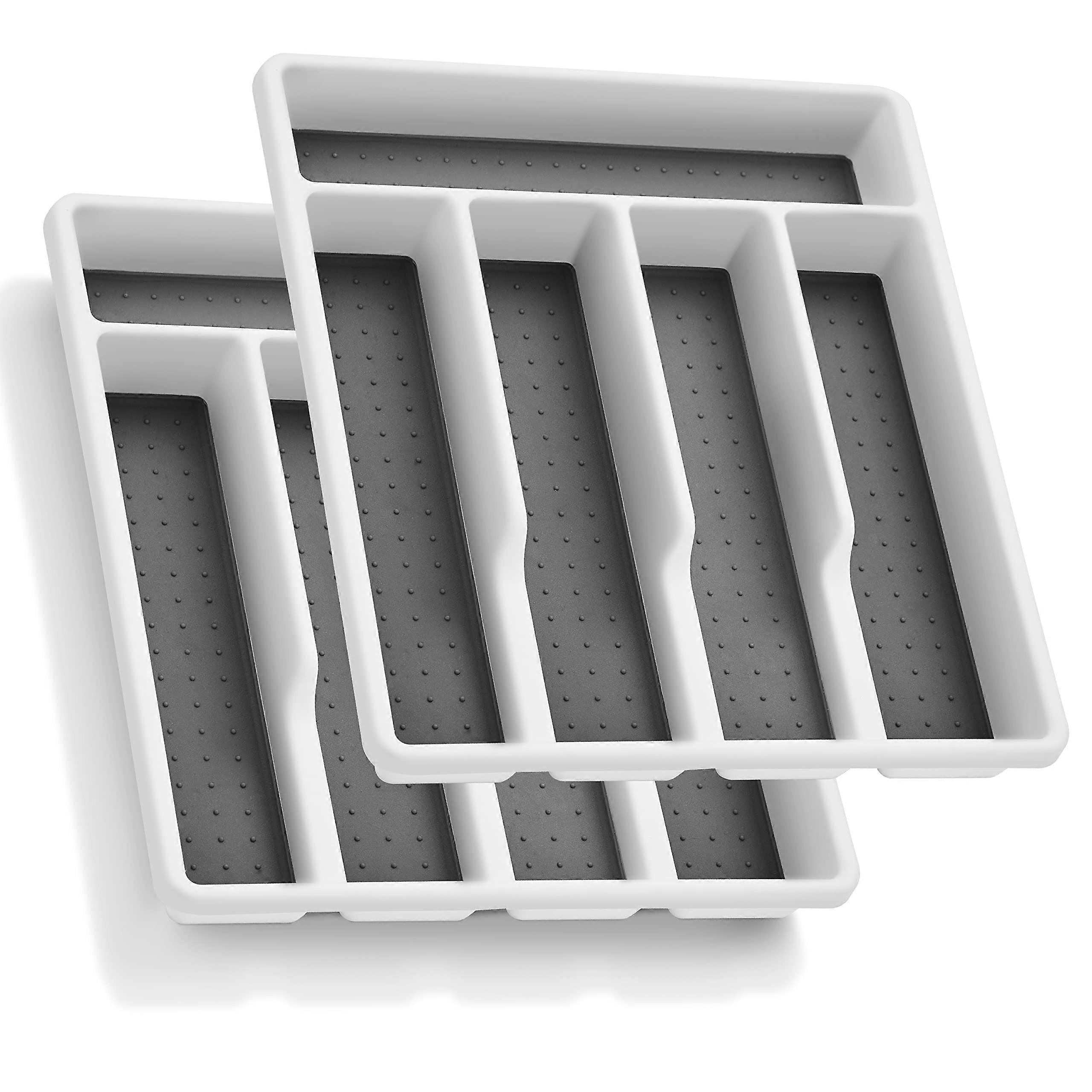 Plastic Cutlery Tray, 2 Pcs Cutlery Organiser with 5 Compartments