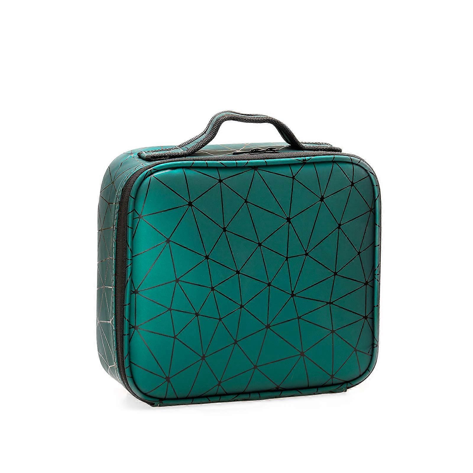 حقيبة مكياج السفر PU Leather Organizer حقيبة فرشاة صندوق أدوات المكياج ، نمط الماس (أخضر داكن)