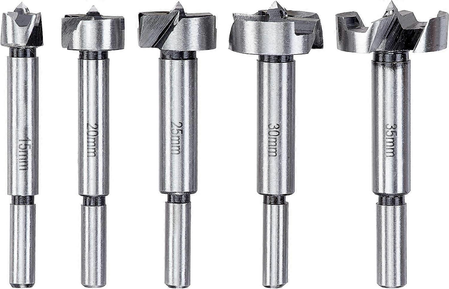 5 pieces of drill bits, suitable for 15, 20, 25, 30 and 35 mm wood, with rotating shank, 5 pieces of wood drill bits, wood hole opener