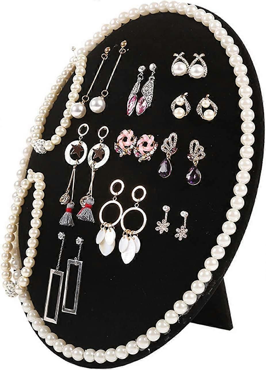 1 Pack Oval Sponge Mat Earrings Display Stand Display Board with Insert Bracket (Black)