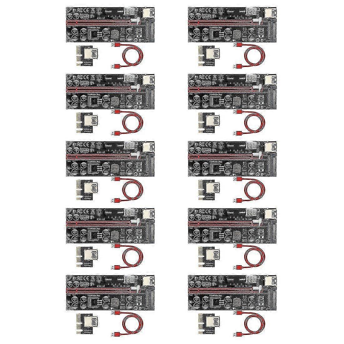 10 Pcs V009s Pro Pci-e 1x To 16x Gpu Extension Cable Riser Card With 10 Capacitors And Led Switch K