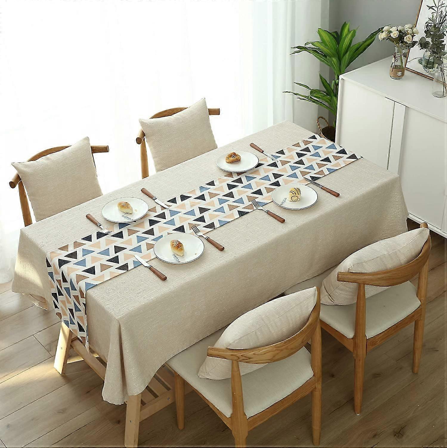 Cotton Linen Tablecloth Pure Blue Round Table cloth For Kitchen Decorative Table Cloth 130 * 130cm/52 * 52in (Blue