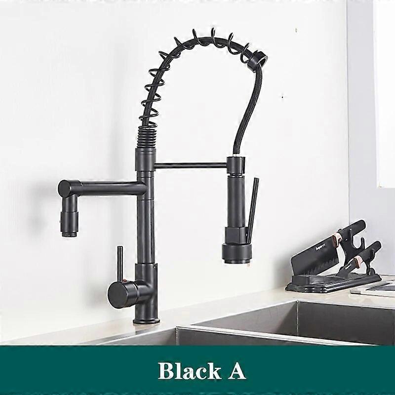 Black Spring Køkken Vandhane Træk ud Sidesprøjte Dobbelt Tud 360 Rotation Mixer Tap Vask Vandhane Enkelt håndtag Køkken vandhaner