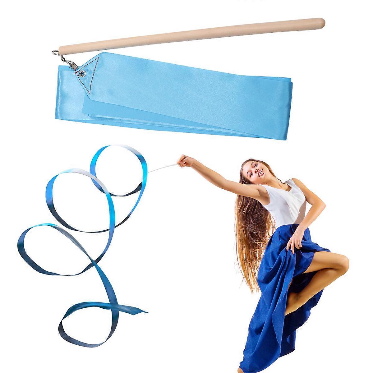 2Pcs 2m Colorful Rhythmic Gymnastics Ribbon Dancing Gymnastics Ribbon Dancing Streamers for Kids Children (Blue)